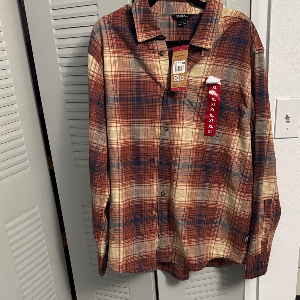Eddie Bauer Men's Plaid Button Down Shirt - Red and Blue